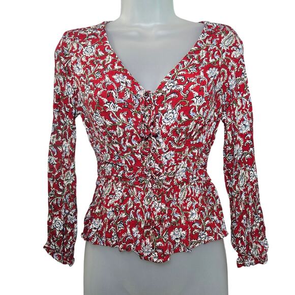 Feather Bone Wom Sz 4 Anthropologie Corset Waist Boho Piratecore Hippie Blouse - Picture 1 of 12